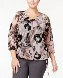 I. n. c. Plus Size Floral-Print Tie-Hem Top, Created for Macy's