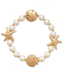 Charter Club Gold-Tone Imitation Pearl Sea Motif Stretch Bracelet, Created for Macy's