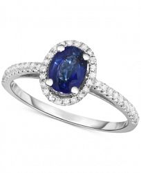 Sapphire (3/4 ct. t. w. ) & Diamond (1/6 ct. t. w. ) Halo Ring in 14k White Gold