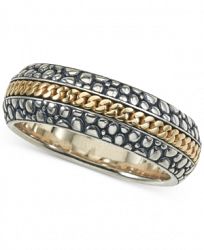 Esquire Men's Jewelry Two-Tone Textured Band in Sterling Silver & 14k Gold, Created for Macy's