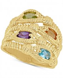 Multi-Gemstone Rope Statement Ring (1 ct. t. w. ) in 14k Gold-Plated Sterling Silver