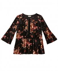Monteau Floral-Print Velvet Blazer Jacket, Big Girls