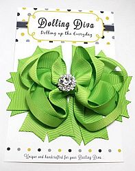 Dolling Divas St. Patrick's Day or Easter Hair Bow / Girl Hair Bows/Hair Clip (Lime Glam)