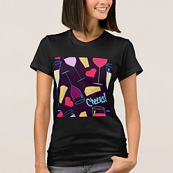 Cheers Wine Party Pattern T-shirt