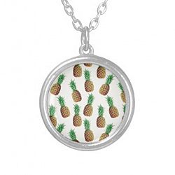 Pineapple Wallpaper Pattern Silver Plated Necklace