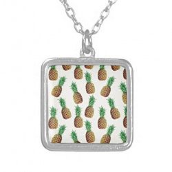 Pineapple Wallpaper Pattern Silver Plated Necklace