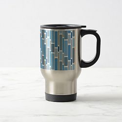 Retro Blocks Blue Grey Travel Mug