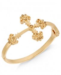 Thalia Sodi Gold-Tone Yellow Stone Cross Hinged Bangle Bracelet, Created for Macy's