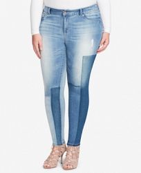 Jessica Simpson Trendy Plus Size Kiss Me Patched Super-Skinny Jeans