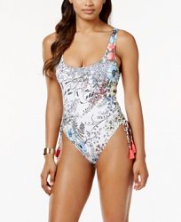Vince Camuto Wildflower-Print Lace-Up One-Piece High-Leg Swimsuit Women's Swimsuit