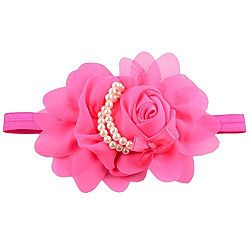 SHOW TOUR Rhine stone baby head Pearl Flower Hair Band (Rose Red)