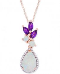 Opal (1-1/10 ct. t. w. ), Amethyst (1/3 ct. t. w. ) & Diamond Accent Pendant Necklace in 14k Rose Gold