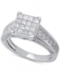 Diamond Princess Cluster Engagement Ring (1-1/2 ct. t. w. ) in 14k White Gold