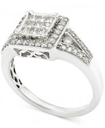 Diamond Square Cluster Engagement Ring (3/4 ct. t. w. ) in 14k White Gold