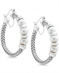 Pearl by Effy Cultured Freshwater Pearl (6mm) Hoop Earrings in Sterling Silver