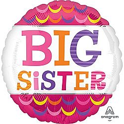 Anagram 18 Inch Big Sister Scallops Circle Foil Balloon (One Size) (Pink/White)