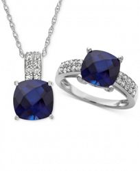 Lab Created Sapphire (6-5/8 ct. t. w. ) & White Sapphire (5/8 ct. t. w. ) Pendant Necklace & Ring in Sterling Silver