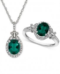 Lab Created Emerald (1-3/4 ct. t. w. ) & White Sapphire (3/4 ct. t. w. ) Pendant Necklace & Ring in Sterling Silver
