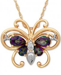 Mystic Topaz (1-3/8 ct. t. w. ) & Diamond Accent Two-Tone Butterfly Pendant Necklace in 14k Gold