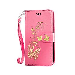HTC One M9 Case, Ngift [Pink] [Wrist Strap] [Card Slots][Stand Feature] PU Leather Flip [Bronzing butterfly] Folio Wallet Case Cover for HTC One M9
