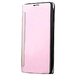 For Samsung Galaxy S6 Edge Plus Phone Case, Plating PC Mirror Flip Case Cover with Smart View and Dormance Luxury Phone Shell Sleeve Bag Pouch (Rose Gold)