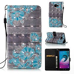 Galaxy A5 Case (2016) A510, Kmety PU Synthetic Leather Wristlet Magnet Snap Wallet [Credit Card/Cash Slots] Kickstand Flip Case Cover for Samsung Galaxy A5 (2016) SM-A510, Blue flower