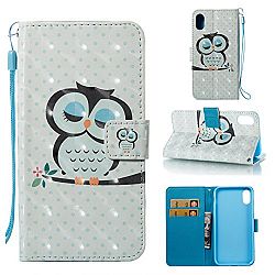 iPhone X Case, iPhone X Wallet Case, Wiorigin Painted Pattern Magnetic Protective Cover PU Leather Flip Case Cover with Card Slots and Kickstand for iPhone X (Sleeping owl)