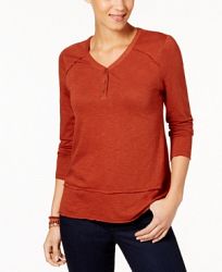 Style & Co Petite Split-Neck Textured Top, Created for Macy's
