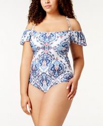 Becca Etc Plus Size Naples Off-The-Shoulder One-Piece Swimsuit Women's Swimsuit