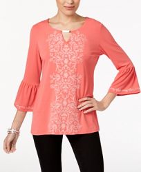 Jm Collection Embroidered Keyhole Tunic, Created for Macy's