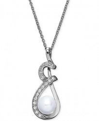 Cultured Freshwater Pearl (8mm) & Swarovski Zirconia Pendant Necklace in Sterling Silver