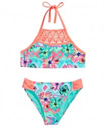 Breaking Waves 2-Pc. Floral-Print Bikini Swimsuit, Big Girls