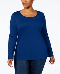 Karen Scott Plus Size Cotton Long-Sleeve T-Shirt, Created for Macys'