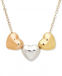 Tri-Color Polished Heart Pendant Necklace in 10k Gold, White Gold & Rose Gold