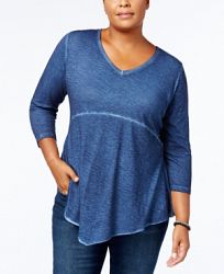 Style & Co Plus Size Cotton Scarf-Hem Top, Created for Macy's