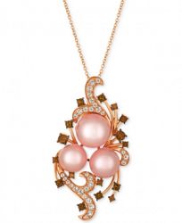 Le Vian Crazy Collection Pink Cultured Freshwater Pearl (10-11mm) & Multi-Gemstone (1-1/8 ct. t. w. ) Pendant Necklace in 14k Rose Gold