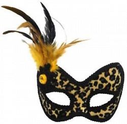 Feather Leopard Print Maquerade Mask