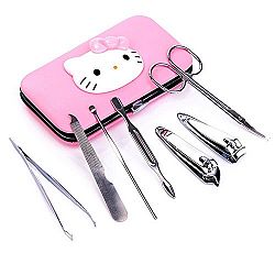 Domai New Fashion Women Stainless Steel Nail Tool Set To Build Nails Manicure Kit Nail Clipper With Hello Kitty Case(7PCS/One Set of Pack)