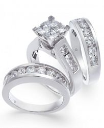 Diamond Princess Cluster Bridal Set (4 ct. t. w. ) in 14k White Gold