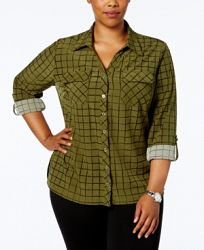 Ny Collection Plus Size Striped Utility Blouse