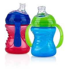 Nuby 2-Pack Two-Handle No-Spill Super Spout Grip N' Sip Cup, 8 Ounce, Colors May Vary