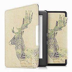 kwmobile Elegant synthetic leather case for the Kobo Glo HD (N437) / Touch 2.0 Design zentangle deer in black green beige