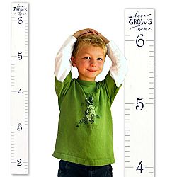Growth Chart Art | Hanging Wooden Height Growth Chart to Measure Children - White Ruler with Navy Numerals and Saying “Love Grows Here” – Nursery Wall Decor for Girls and Boys - 58”x5.75”