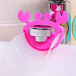 KAKA(TM) Kids Children Baby Washing Hands Water Faucet Extender Cute Animal Water Chute Extender Pink Crab + Clear Sink