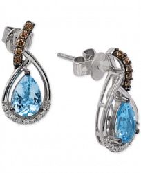 Le Vian Chocolatier Sea Blue Aquamarine (1 ct. t. w. ) and Diamond (1/6 ct. t. w. ) Drop Earrings in 14k White Gold