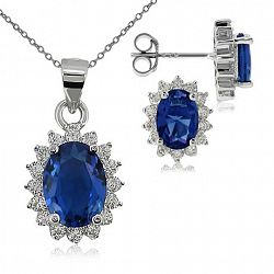 Pure Ecojewellery Pure - Women's Fancy Oval Sapphire Cz Pendant And Earring Set Set In Sterling Silver - Set-Ov-362-Bs