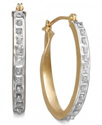 14k Yellow or White Gold Earrings, Diamond Accent Oval Hoop Earrings