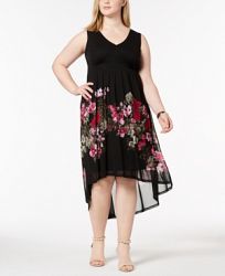 I. n. c. Plus Size Printed Mesh High-Low Dress, Created for Macy's