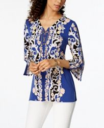 Jm Collection Printed Chain Lace-Up Top, Created for Macy's