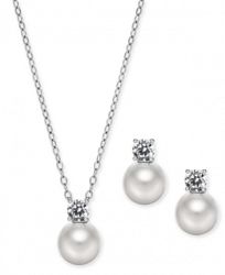 Danori Silver-Tone 2-Pc. Set Imitation Pearl & Crystal Pendant Necklace & Stud Earrings, 16" + 2" extender, Created for Macy's